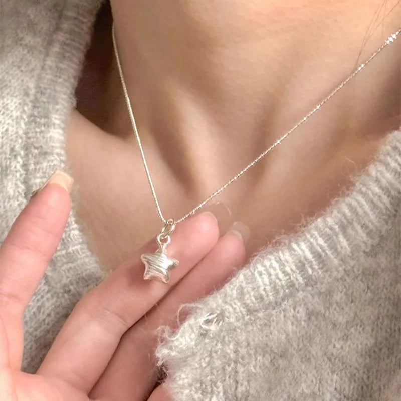 925 Silver Necklace Punk Wealth Good Wish Matte Ball Bread OT Clasp Stackable for Women Girl Jewelry Gift Dropshipping Wholesale