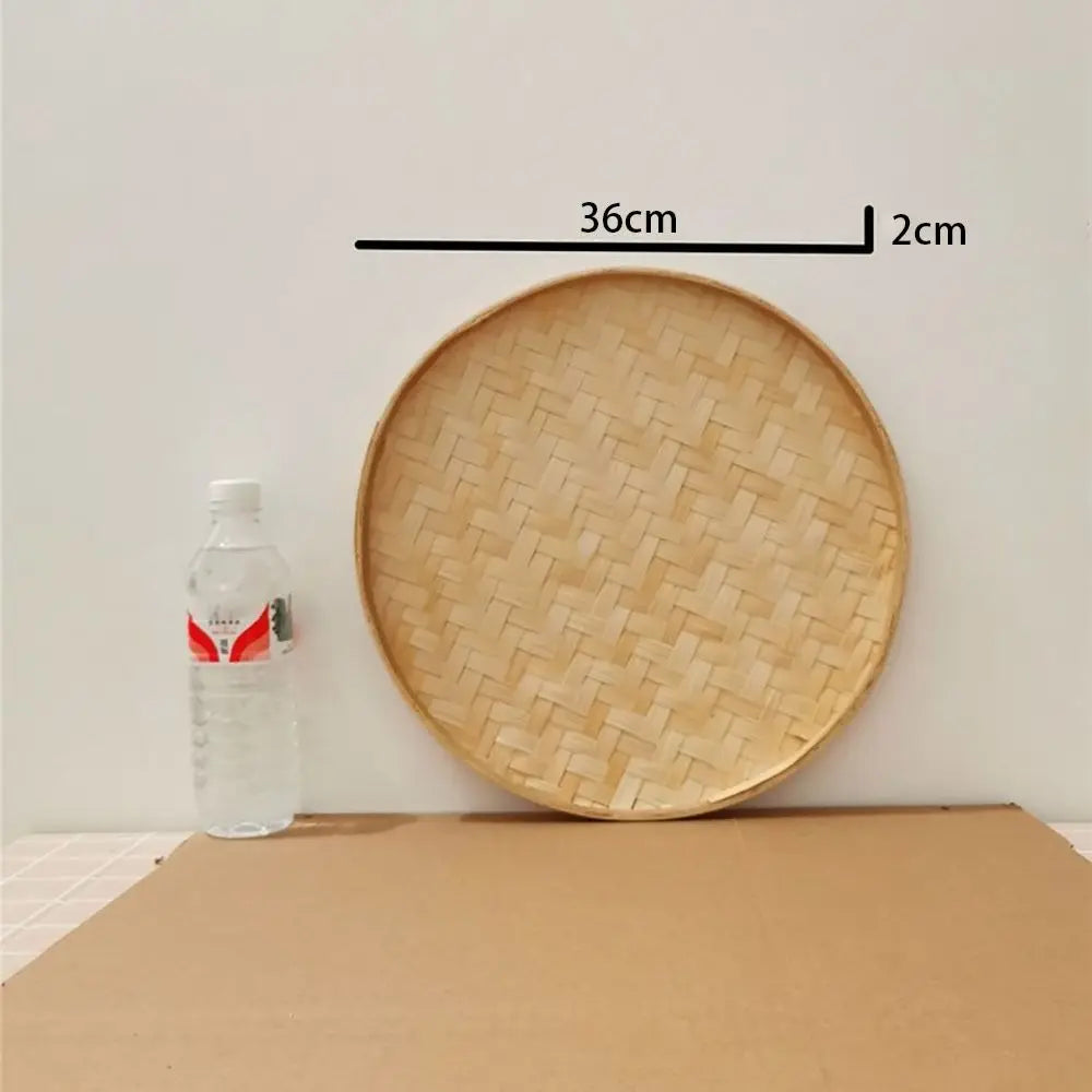 4 Size Hand-woven Bamboo Sieve Hand-painted Bamboo Raft Round Dustpan DIY Decorative Fruit Bread Basket Kitchen Storage Tray
