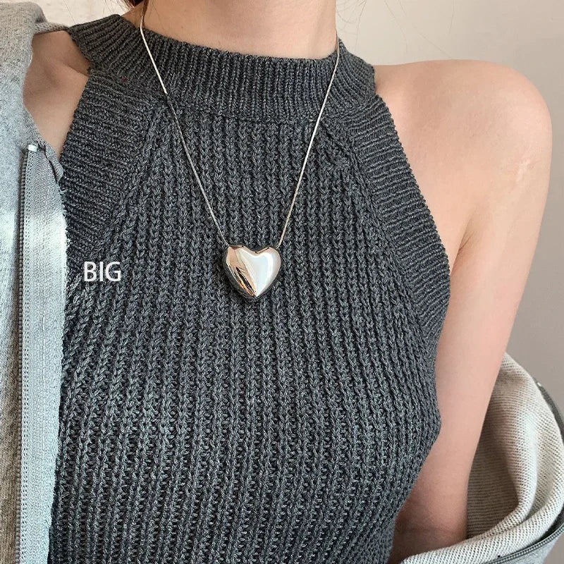 MEETSOFT Trendy Silver Color Retro Big Small Heart Chokers Necklace for Women Fashion Jewelry Romantic Gifts Drop Shipping