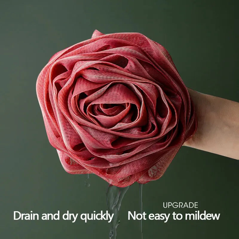 1Pc Rose-Shaped Bath Flower Foaming Net, Soft Mesh Bath Sponge Ball, Elastic Mesh Hanging Rope Design, Body Exfoliating Bath Flower, Nylon Cleaning Brush Bath Puff for Body Cleansing