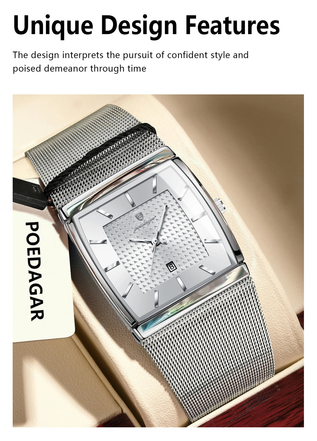 POEDAGAR Luxury Business Men's Watch Stainless Steel Mesh Waterproof Luminous Man Wristwatch Date Quartz Fashion Watches For Men
