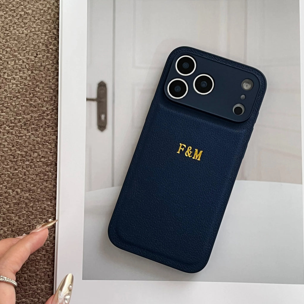 Personalized Luxury Classic Faux Leather Case For IPhone18 17 16 15 14 13 Pro Max Air Custom Name Gold Hot Foil Engraved Case