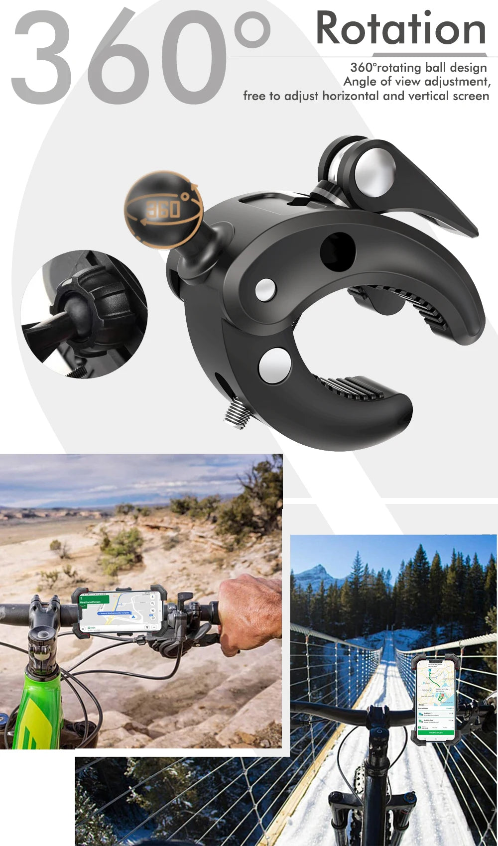 Motorcycle Mobile Phone Holder – 360° Rotating, Non-Slip, Adjustable Bicycle Mobile Phone Holder and Navigation Mount