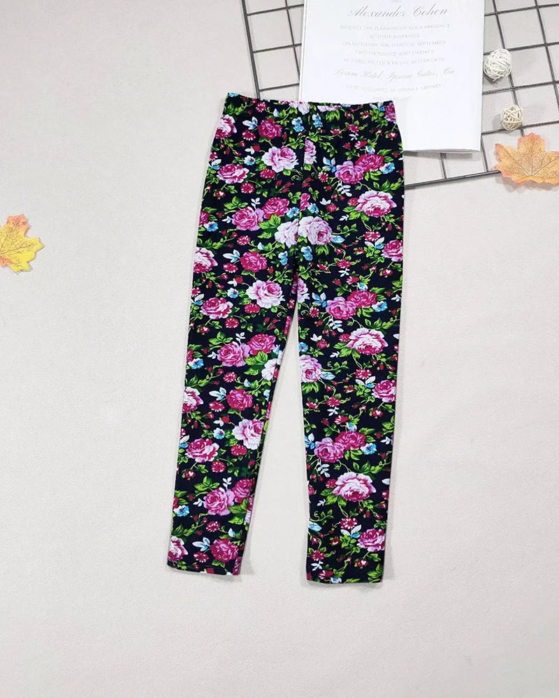 Girls' Leggings Fashion Cartoon Tight Pants Spring and Autumn Baby Girls Slim Fit Flower Leggings Summer Children's Pants