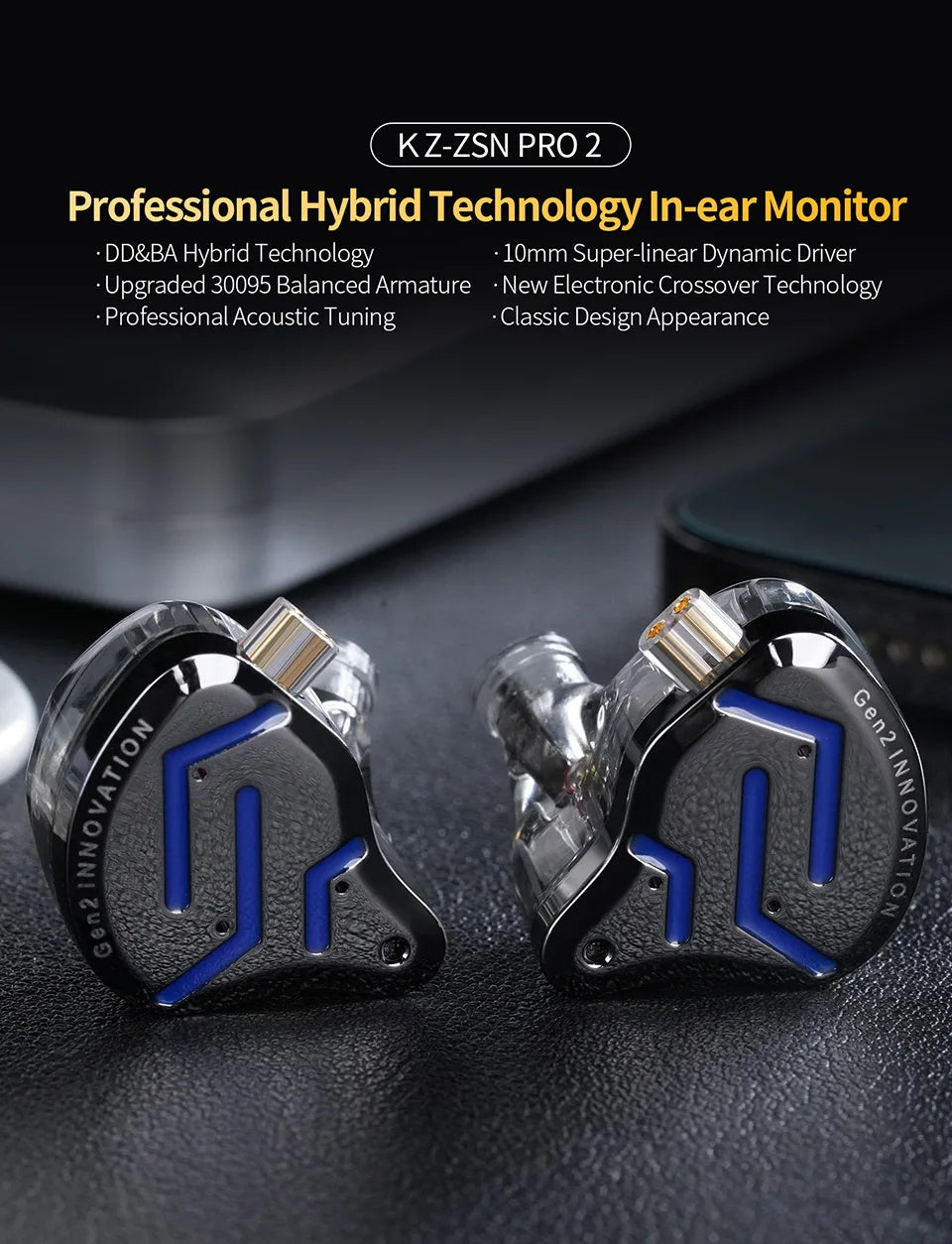 KZ ZSN Pro 2 Hybrid Drive 1BA+1DD In Ear Metal Earphones HIFI Bass Headset Monitor Earbuds Sport Noise Cancelling Headphone