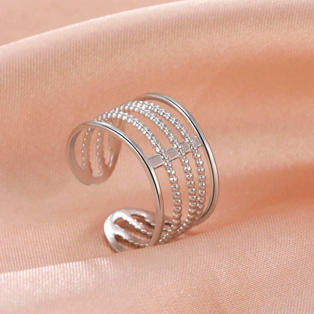 Amaxer For Women Lover's Rings Star Lace Beads Strip Stainless Steel Gold Color Silver Color Engagement Jewelry Party Gift