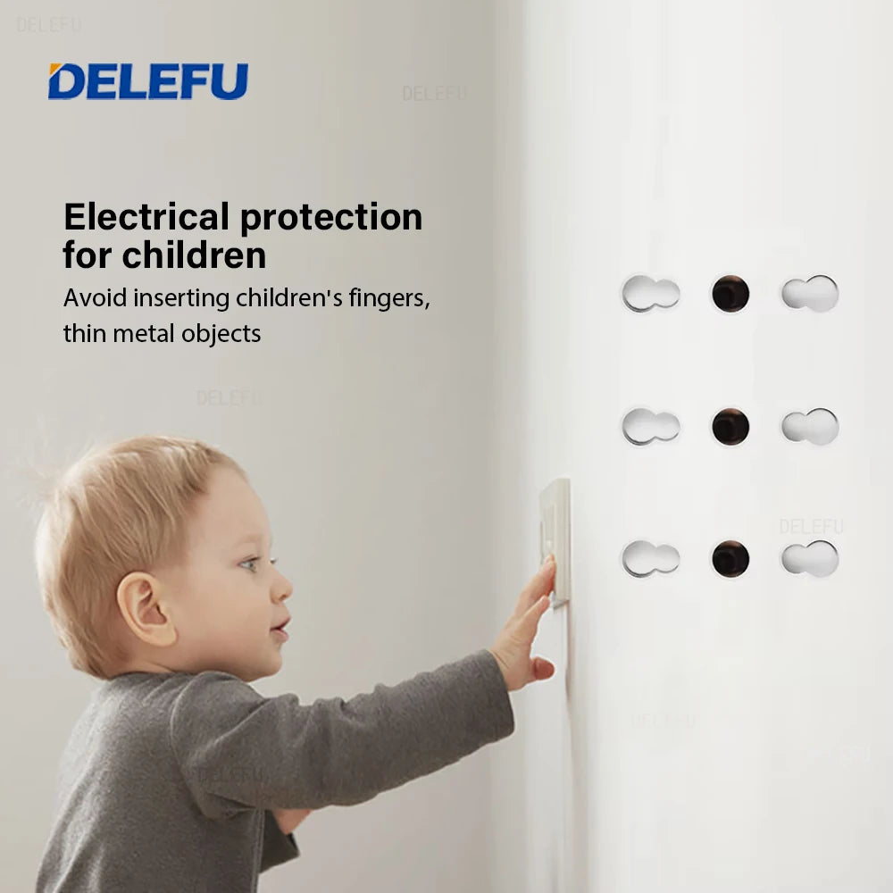 DELEFU Glass SC70 Panel 145mm Black Italian Standard USB C-type Fast Charging Wall Socket Switch TV Telephone CAT5 CAT6
