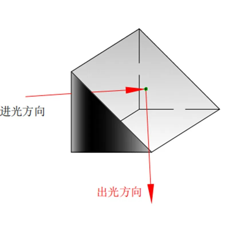 20*20*20mm Optical K9 glass right-angle prism with 45-degree internal reflection coating and blackened.