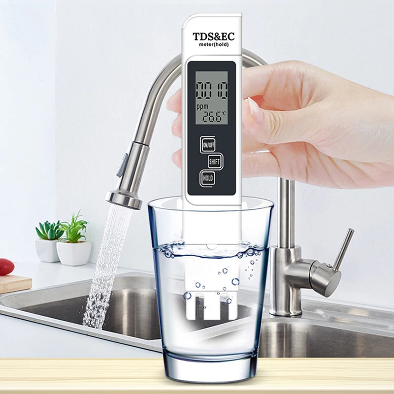 1PC White Digital Water Quality Tester TDS EC Meter Range 0 To 9990 Multifunction Water Purity Temperature TEMP PPM Tester〔YY24〕