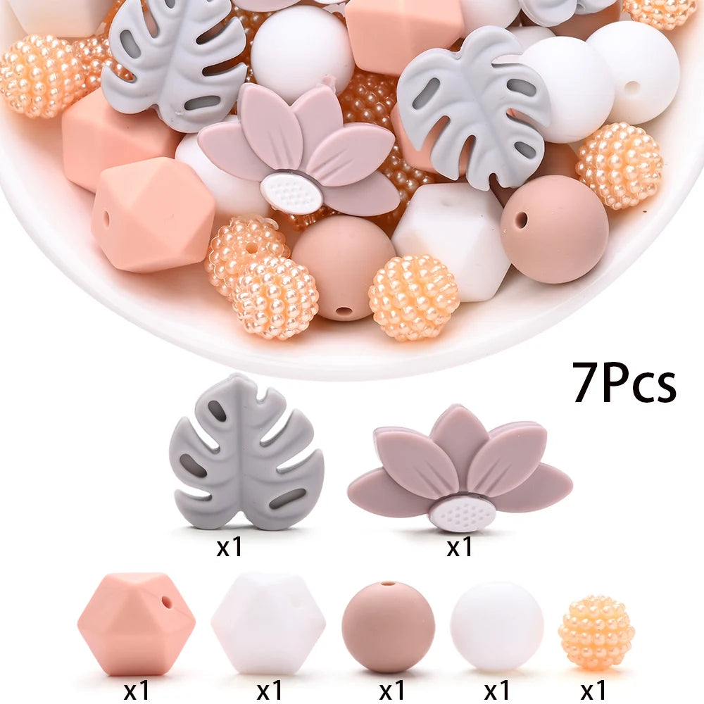 7Pcs Silicone Bead Set Soft Non Toxic Biteable Silicone Beads for Handmade Pacifier Chain Teeth Grinding Jewelry