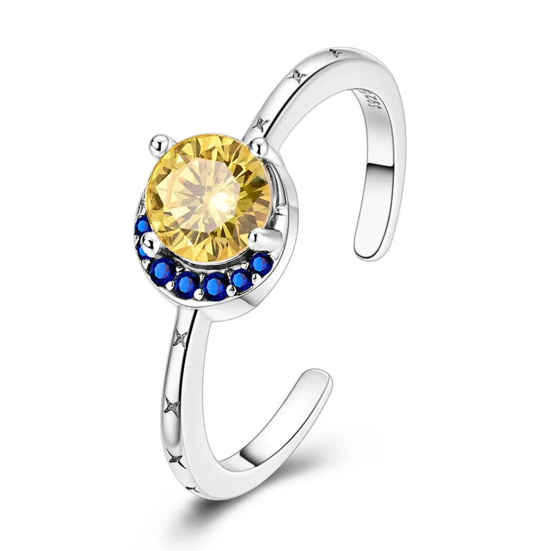 925 Silver Open Ring Sunflower Bee Star Eternal Love Jewelry Women's Wedding Gift