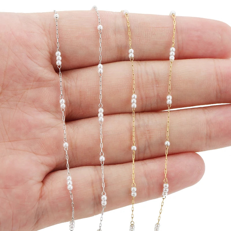 1meters Stainless Steel Necklace Chains Bulk 2mm Imitation Pearl Bead Link Chains Lot for Diy Bracelets Jewelry Making Supplies