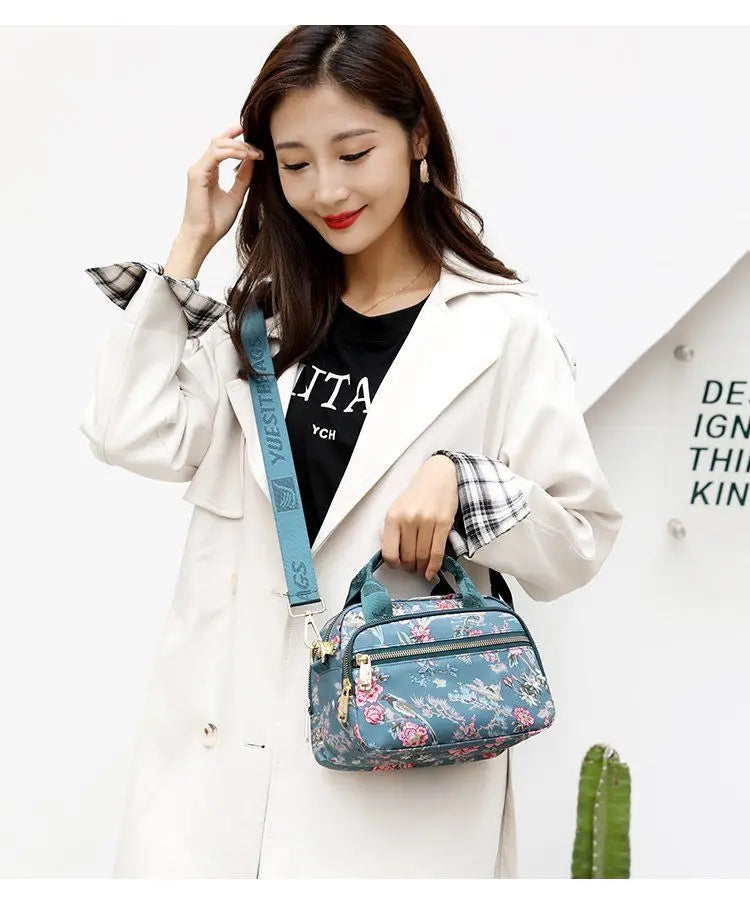 New Nylon Canvas Bag Large Bag Waterproof Shopping Bag Large Capacity Floral Shoulder Handbag Women Bag Mother Bag