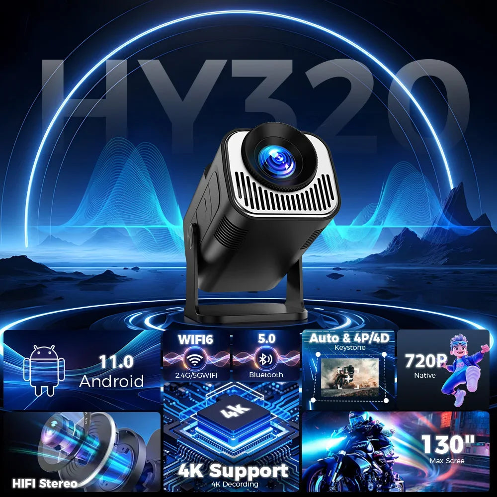 Portable  Projector, 4K Supported , WiFi 6 Bluetooth 5, Auto Keystone Correction, Android 11 Smart Home Theater Movie Projector