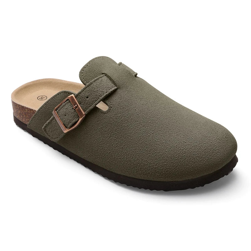 Kidmi Men's Cork Footbed Slide Sandal Slip On Sandals  Women Cork Sandals Nonslip Beach Sandals Female Adjustable Buckle Slides