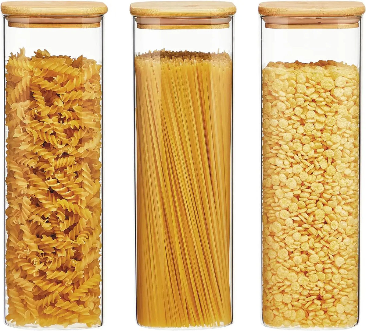2/4 Pack-1450Ml Square Glass Jars, Glass Storage Containers with Lids, Wide-Mouth Pasta Jars, Kitchen Storage Jars, Storage for Pasta, Grains, Oats, Sugar, Cookies, Beans, Airtight Glass Jar Set, Kitchen Organization and Stor