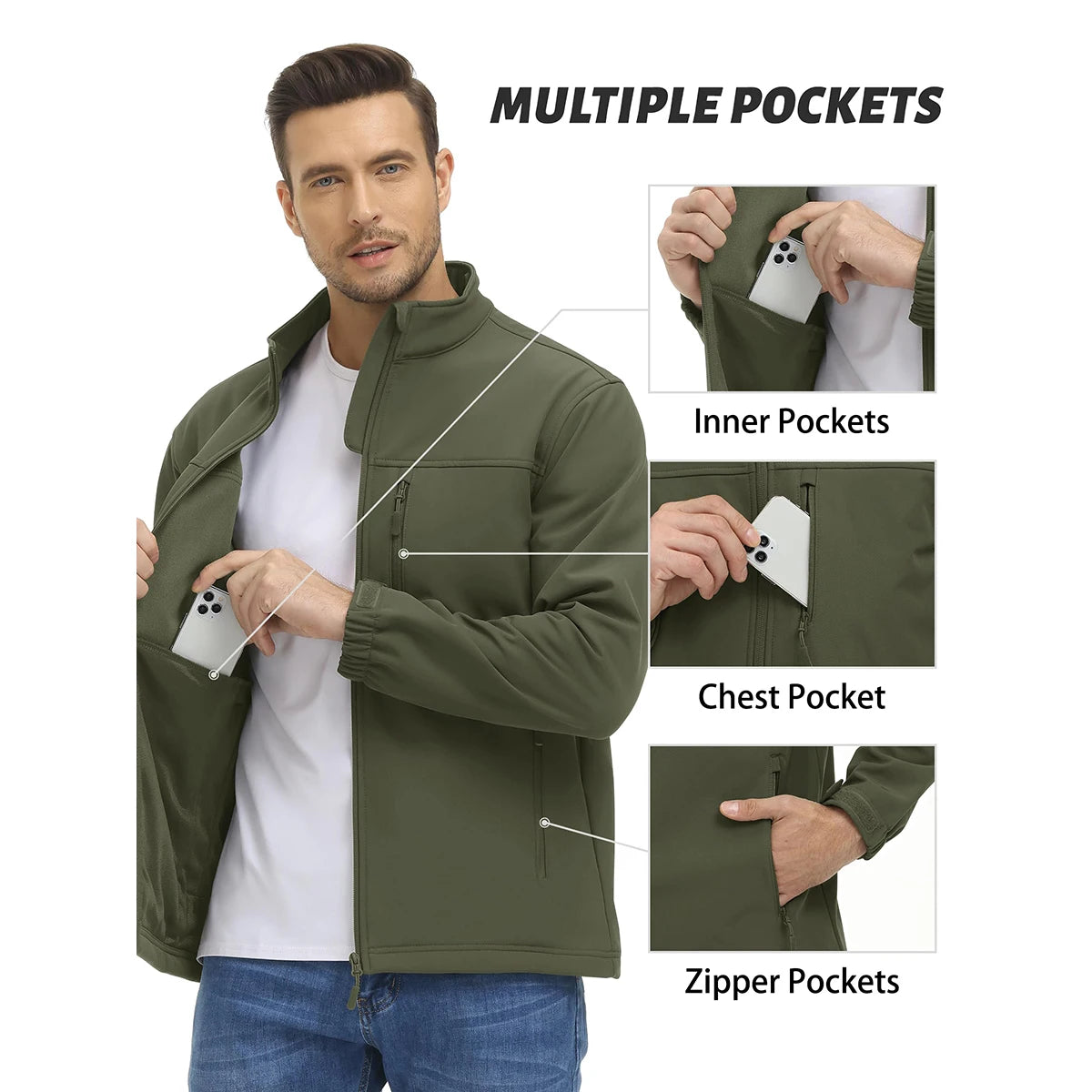TACVASEN Blusão Impermeável para Homem Caminhada Outdoor Fecho Completo Corta-vento Forro Polar Quente Outono Inverno Trabalho Casaco Casual