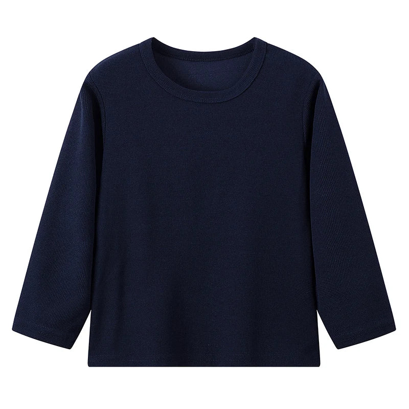 Children's Autumn Solid Color Simple Joker Long Sleeve T-Shirt Boys Casual Sports Shirt Girls Fashion Round Neck Sweater