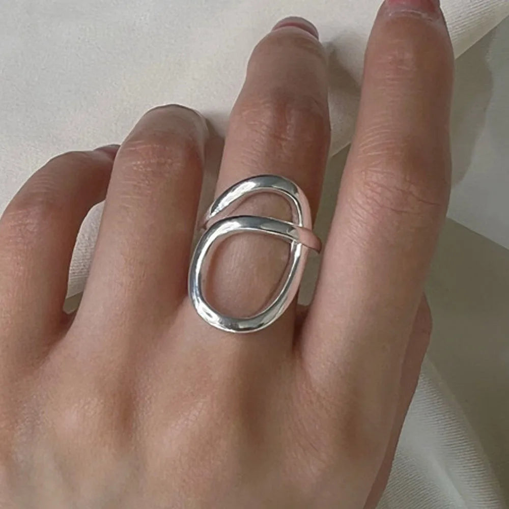 BF CLUB 925 Sterling Rings for Women Fashion Geometric Handmade Irregular FInterware LInes Ring Party Christmas Gift