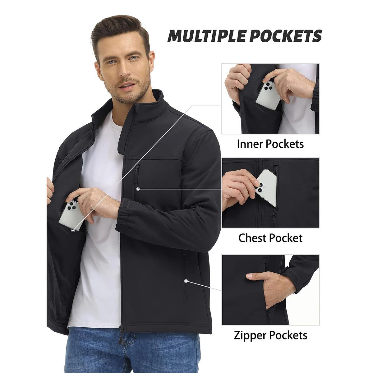 TACVASEN Blusão Impermeável para Homem Caminhada Outdoor Fecho Completo Corta-vento Forro Polar Quente Outono Inverno Trabalho Casaco Casual