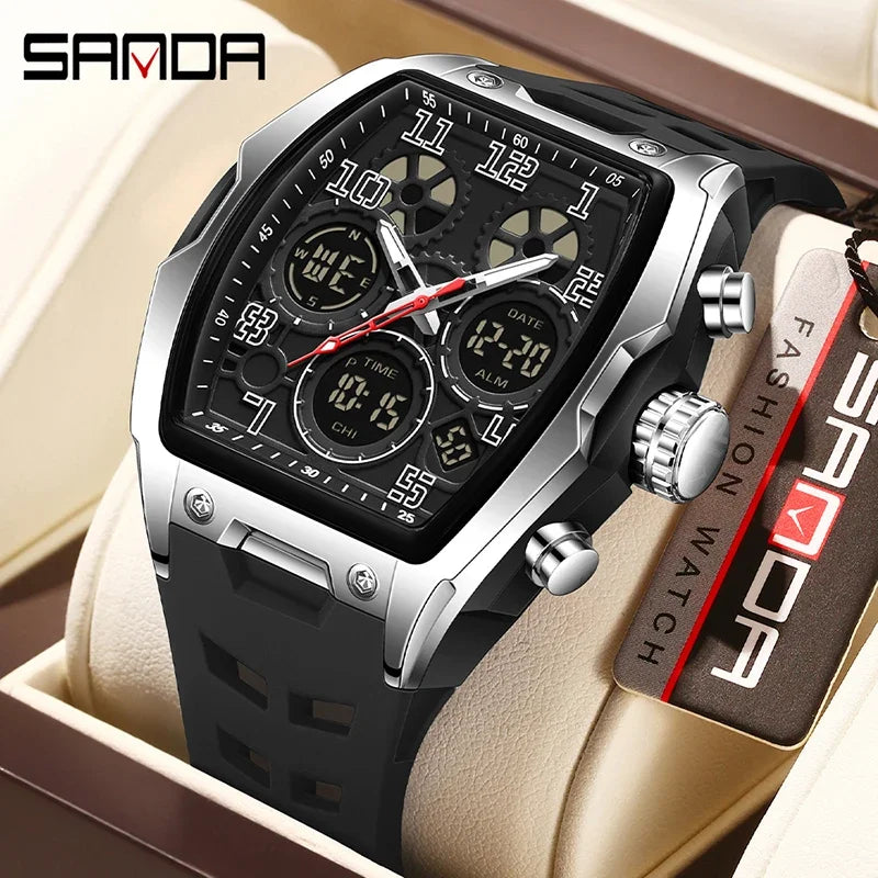 SANDA Fashion Men's Sports Electronic Watch Multi functional Date Countdown Waterproof LED Night Light Men's Electronic Watch