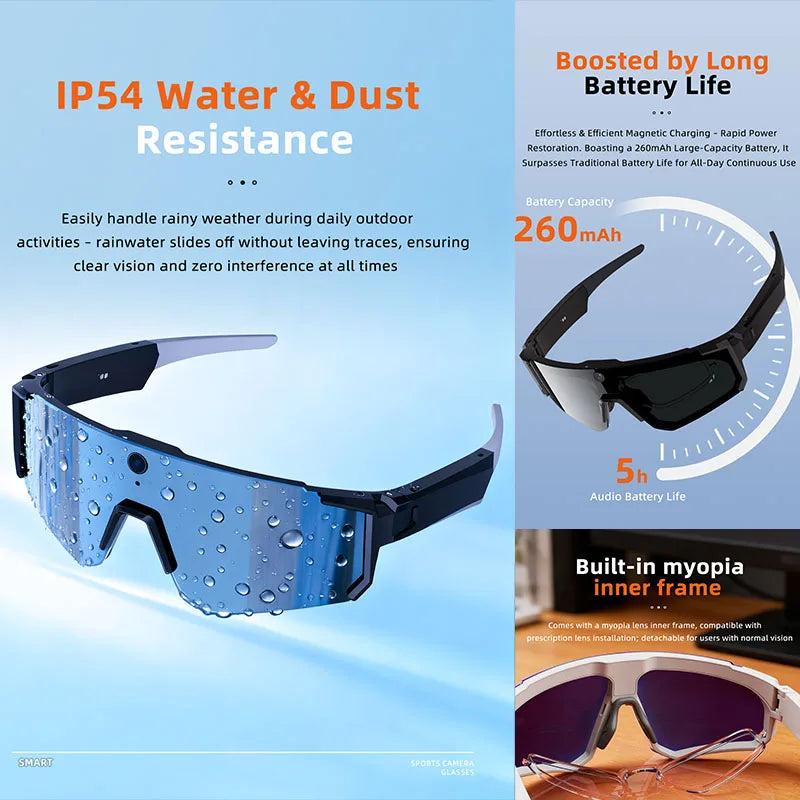 2026 AI Sports Smart Glasses ChatGPT 1200P Camera 4K Anti-shake Video Cycling Riding Sunglasses Translation Dual Mic Sunglasses