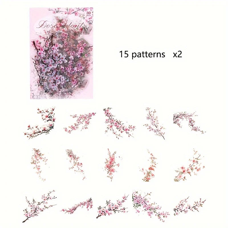 30 Pcs/Pack Vintage plant flowers PET waterproof sticker for DIY scrapbooking Journal Photo Album Decoration Materials Stickers
