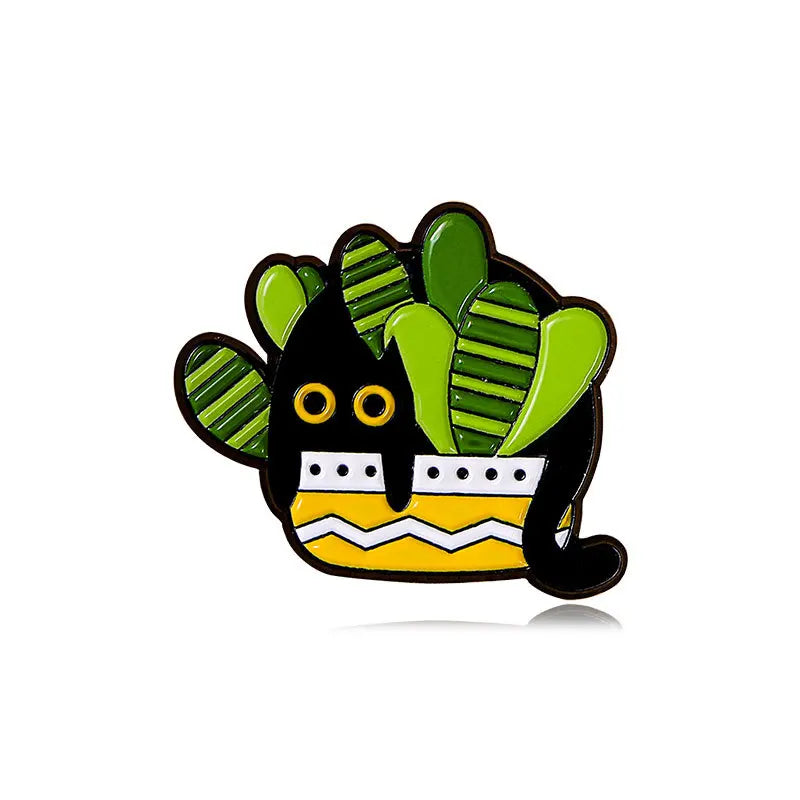 Cats in Plants Enamel Pins Metal Black Cat Potted Plant Badges Lapel Brooches Fun Animal Plant Jewelry Gift On Backpack For Kids