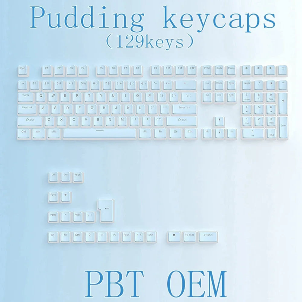 2025 PBT Pudding Keyboard Keycap OEM Profile 129 Keys Key Cap for Mx Hot Swap Mechanical Keyboard Switch Transparent RGB Keycaps