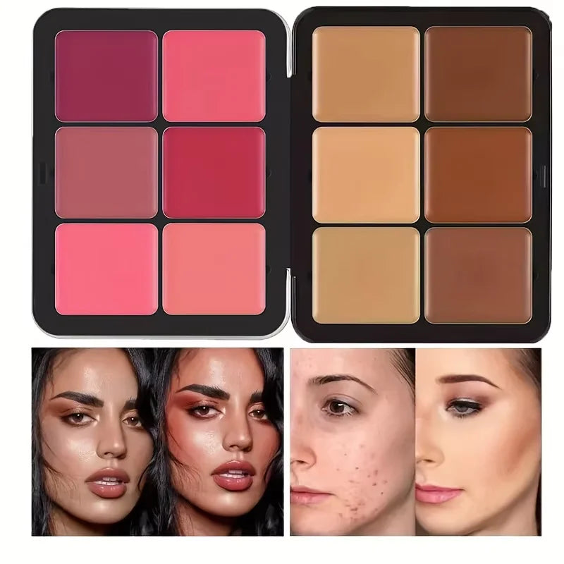 12-Color Concealer and Blush Palette Matte and Highlight Contour Makeup Rouge Palette