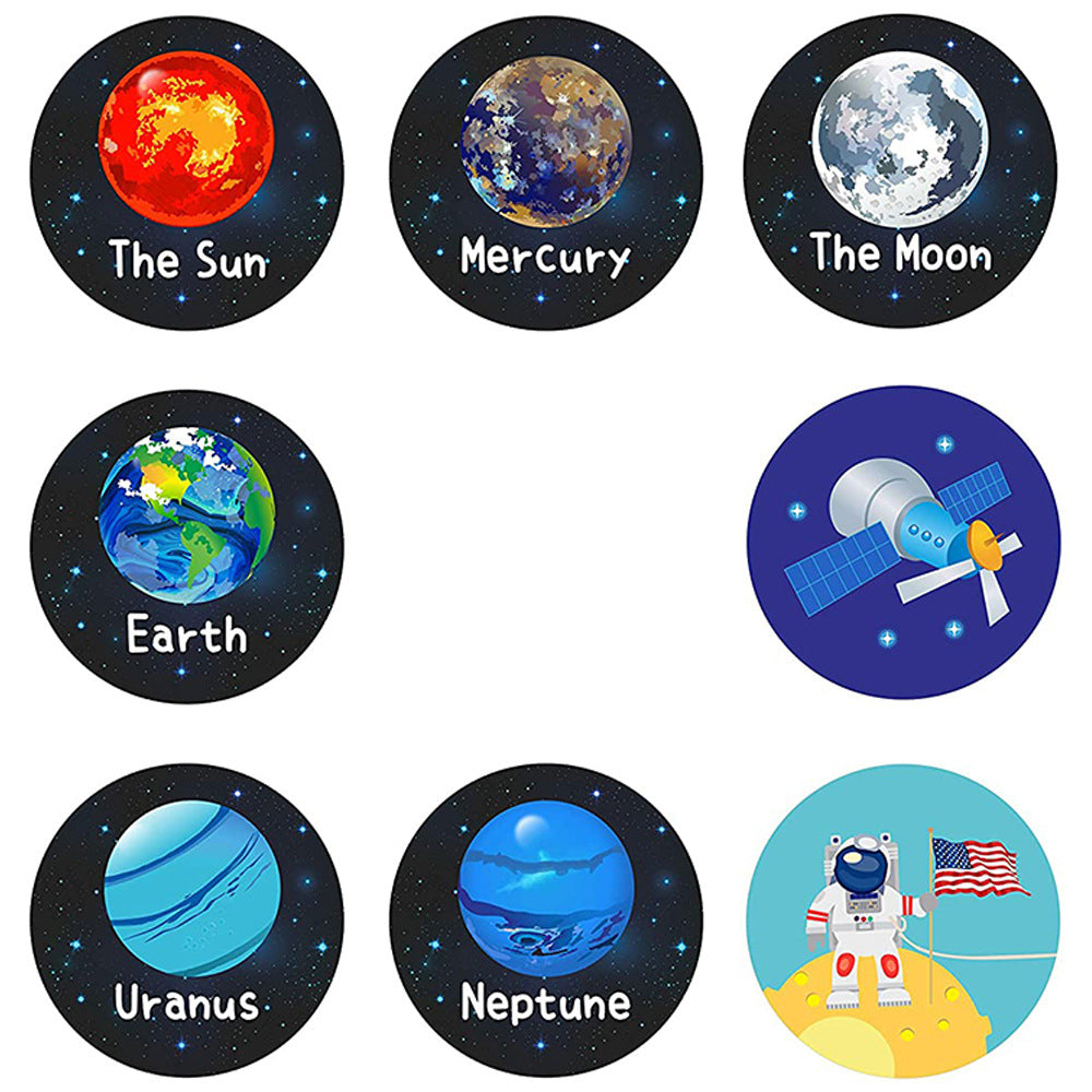 100-500 Pcs 1-1.5inch Stickers Roll Reward Student Enlightenment Label Stationery Seal Lable Space Astronaut Star