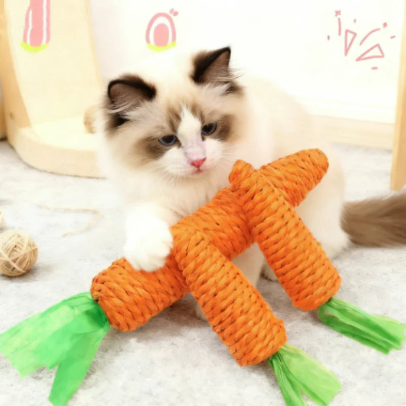 Brinquedo divertido para gatos em forma de cenoura, com textura para dentição e som, ideal para abraçar, resistente a mordidas e arranhões, artigos para animais de estimação para entretenimento interativo
