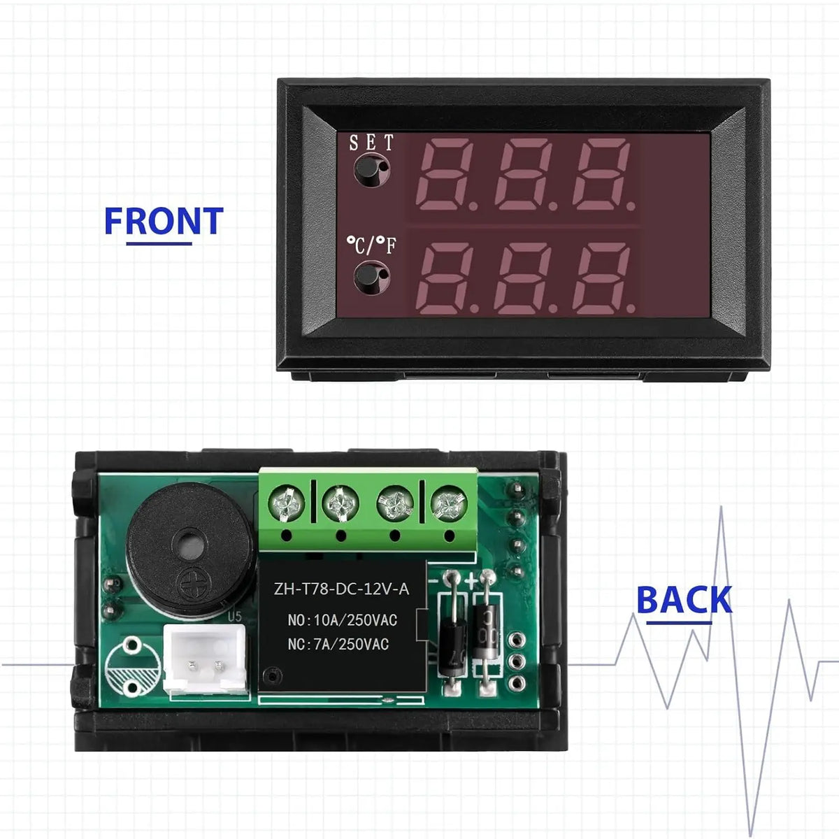 2 Pcs 12V fan thermostat, temperature controller, digital display intelligence, switch, microcomputer digital thermostat, small