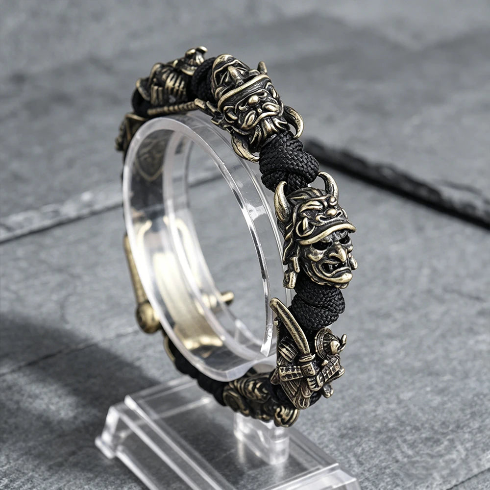 New Hannya Mask Lanyard Bracelets for Men Boy Gift Adjustable Outdoor Survival Paracord Bangles Handmade Jpanese Samurai Jewelry