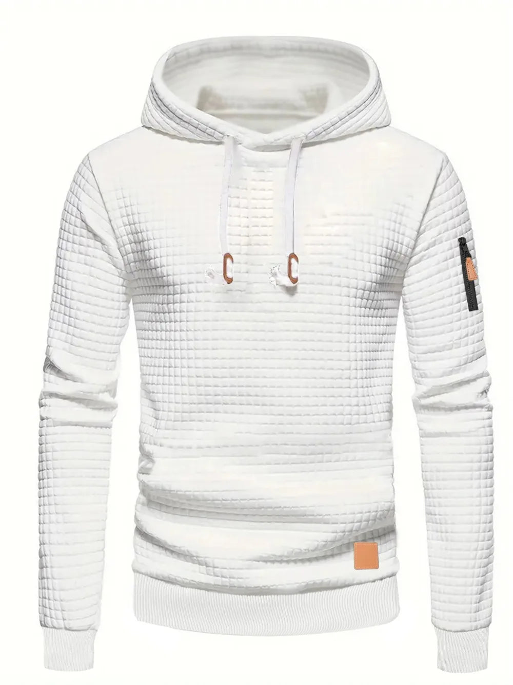 Men's Waffle Pattern Hoodie Autumn/Winter Casual Solid Pullover Warm Sweatshirt Loose Outdoor Sports Hoodie Tops Men's Clothing