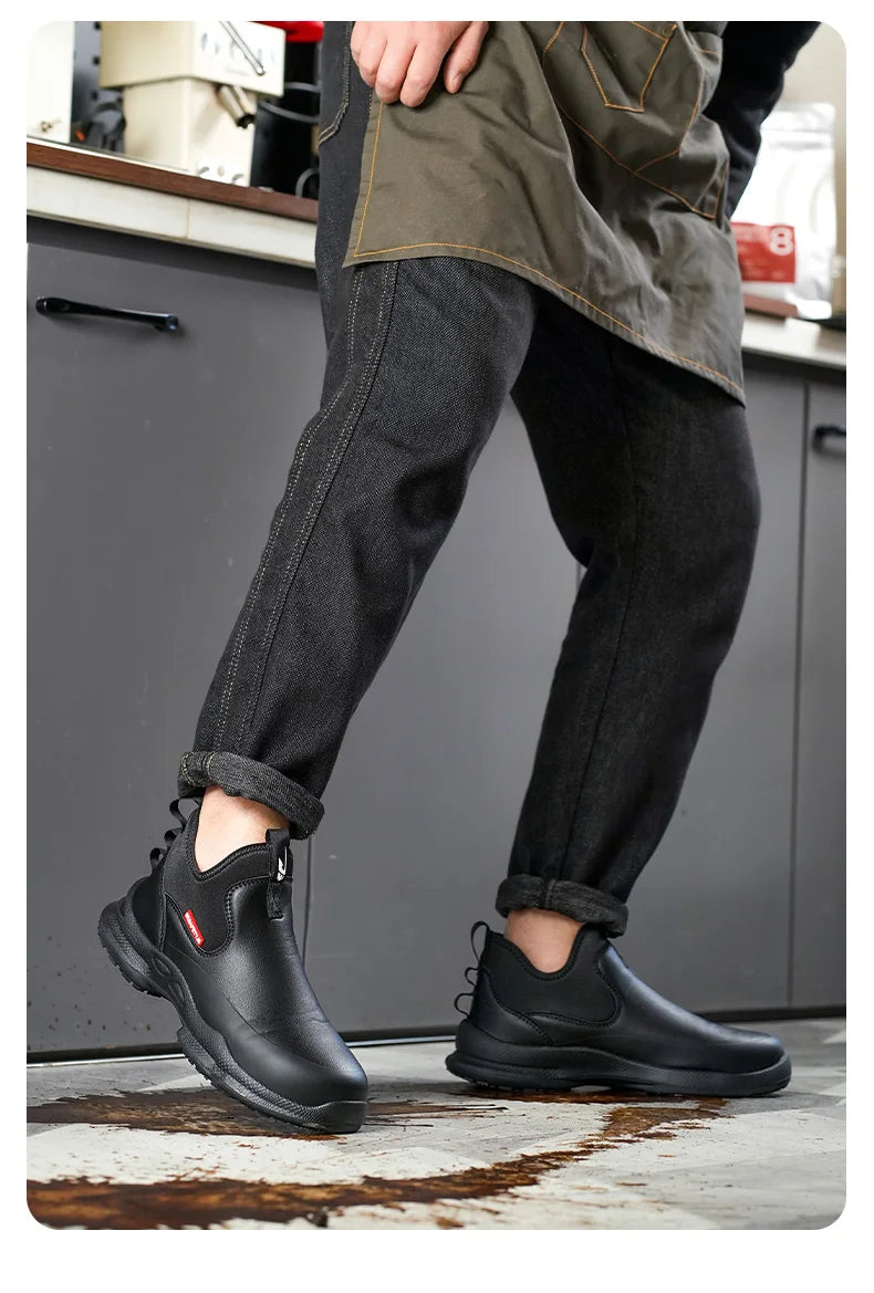 anti-skid kitchen work shoes non slip work waterproof boots lightweight Safety shoes for men chef work shoes leather sneakers