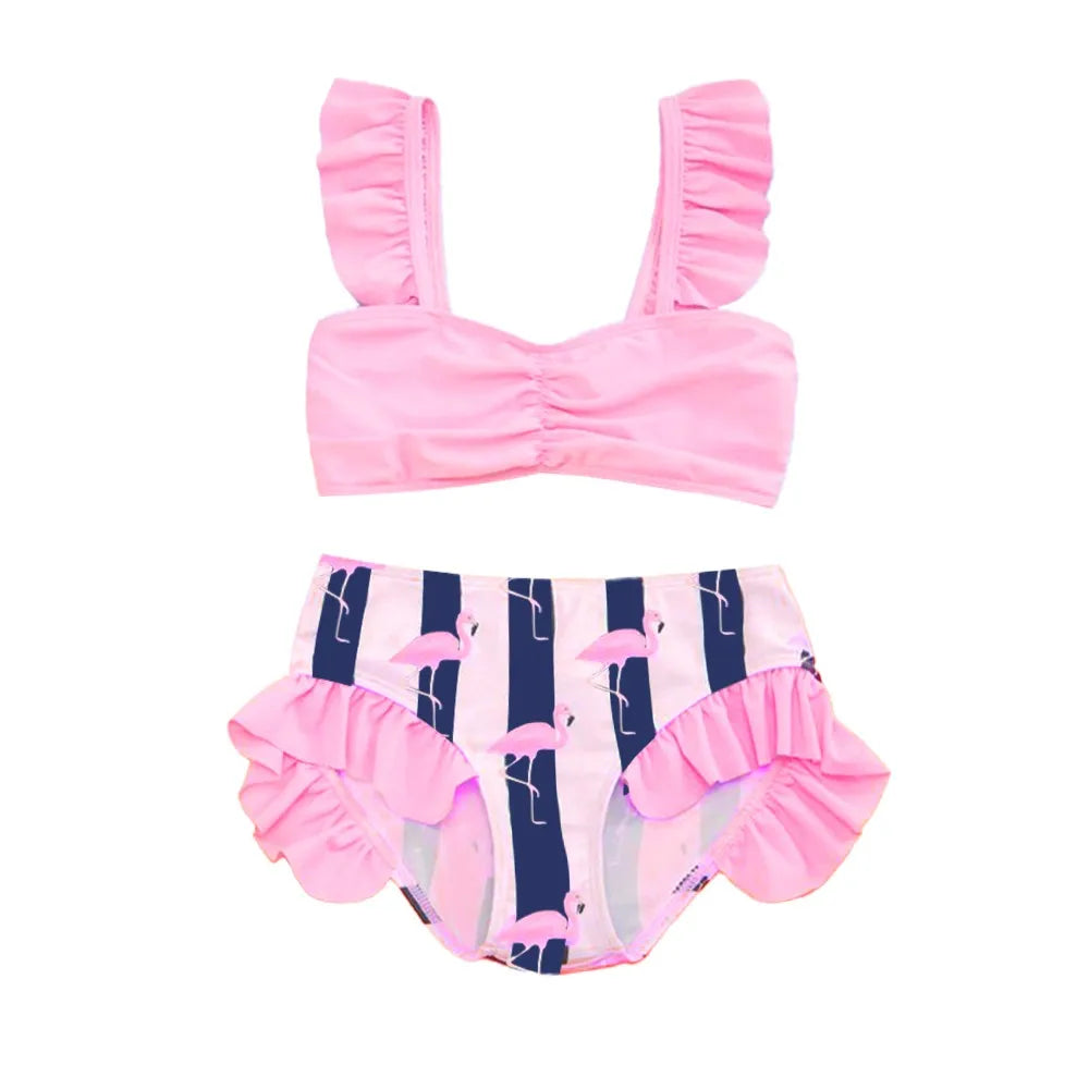 DXTON Girls 2 pcs Swimwear Suit Kids Flag Print Stars Stripe Swimsuit Children Bikini Sets for Summer Beachwear Bathing suit