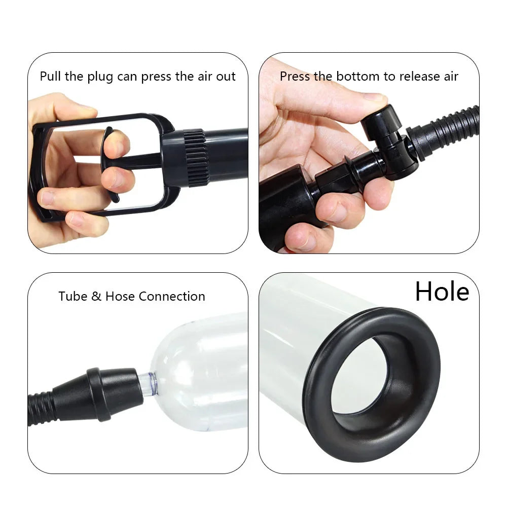 Effective Penis Pump for Men Enlargement Vacuum Dick Extender with Pressure Gauge Realistic Vaginal Sleeve 3 Silicone Inserts