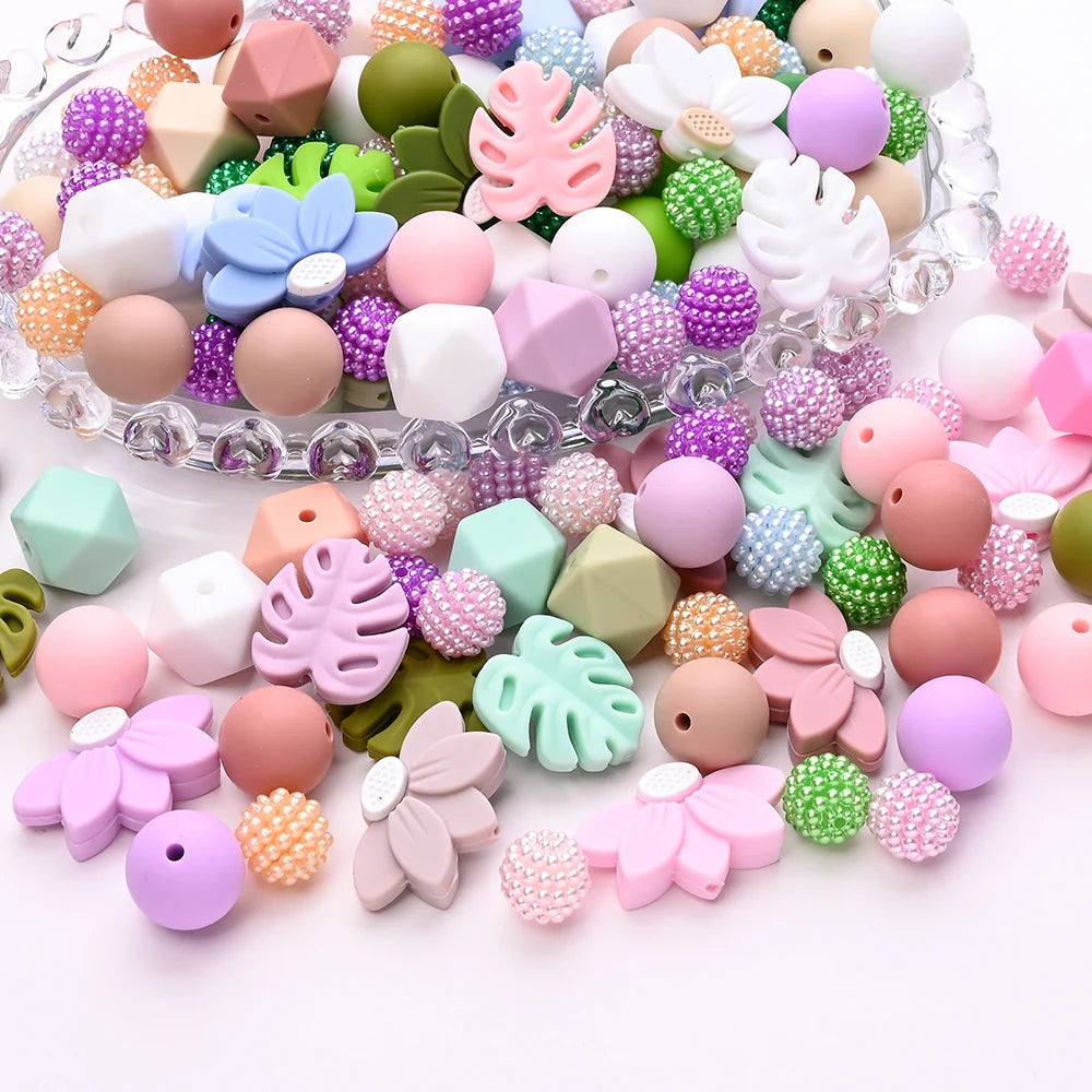 7Pcs Silicone Bead Set Soft Non Toxic Biteable Silicone Beads for Handmade Pacifier Chain Teeth Grinding Jewelry