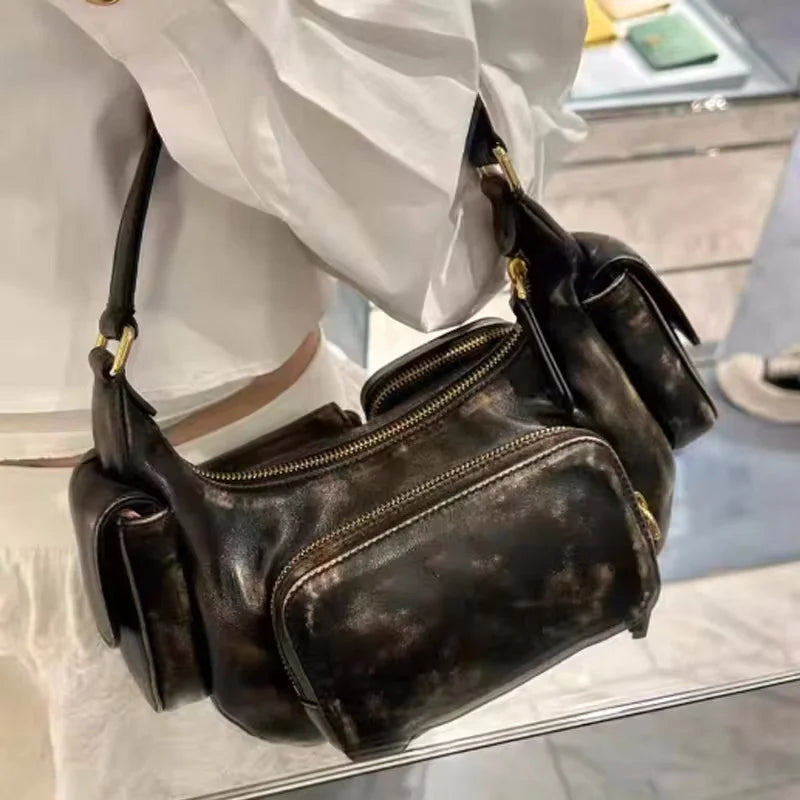 Annmouler Design Hobo Multi Pocket Locomotive Bag New Single Shoulder Bag Underarm Bag High Capacity Women Bag