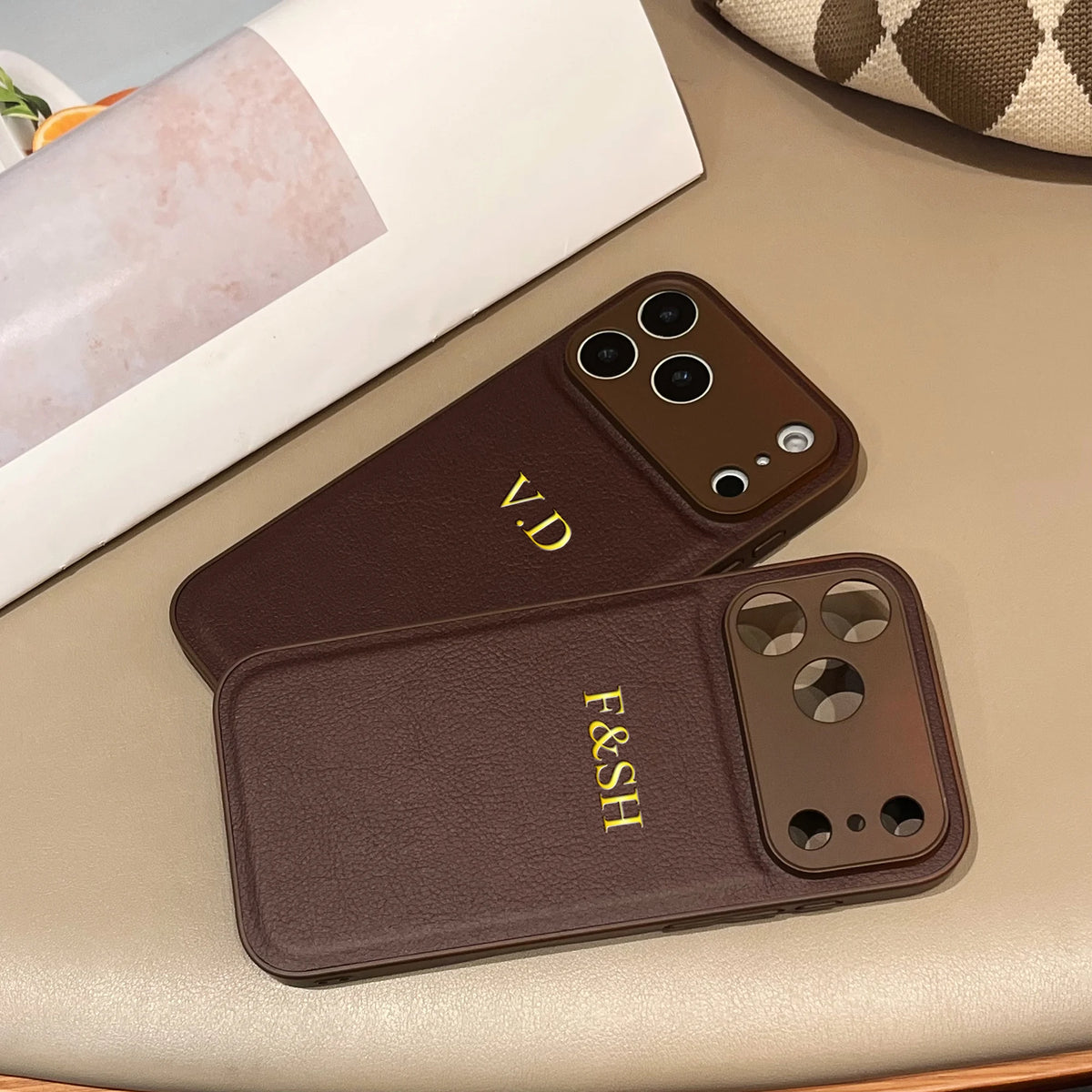 Personalized Luxury Classic Faux Leather Case For IPhone18 17 16 15 14 13 Pro Max Air Custom Name Gold Hot Foil Engraved Case