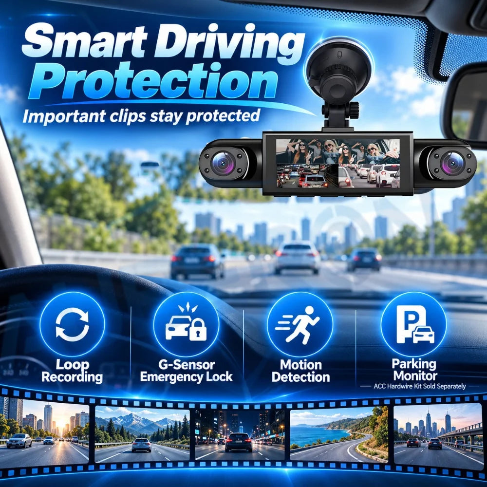 4 Channel Dash Cam 360° Car Video Recorder Black Box with Night Vision 24/7 Parking Monitor G-Sensor Loop Recording Auto Parts