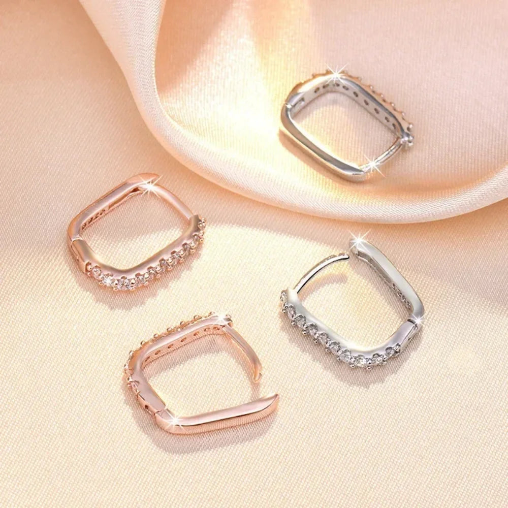 925 Sterling Silver Crystal Fashion Hoop Earrings for Women Wedding Party Gift Banquet Party Fashion Jewelry