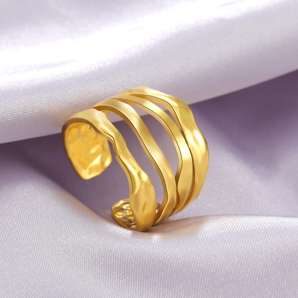 Amaxer For Women Lover's Rings Star Lace Beads Strip Stainless Steel Gold Color Silver Color Engagement Jewelry Party Gift