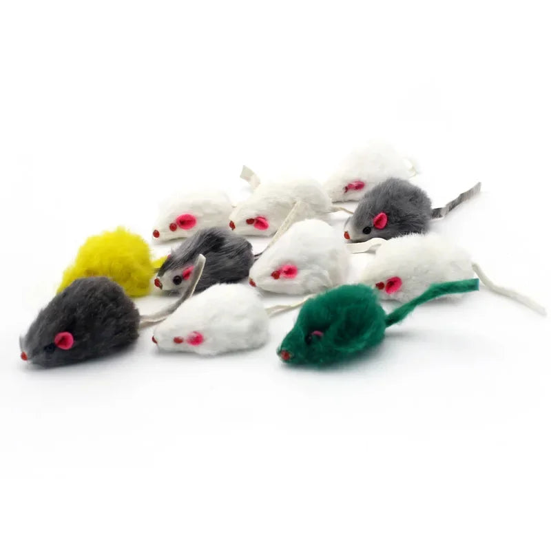 5Pcs 10Pcs Plush Pet Cat Toys Play Rabbit Fur False Mouse Feather Rainbow Mouse Toy  Funny Playing Toys for Kitten Indoor New