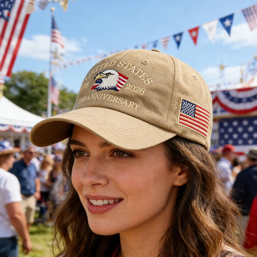Vintage American-Style 250Th Anniversary Baseball Cap with Embroidered Eagle Flag Design, Adjustable Head Circumference, Unisex Sun Hat