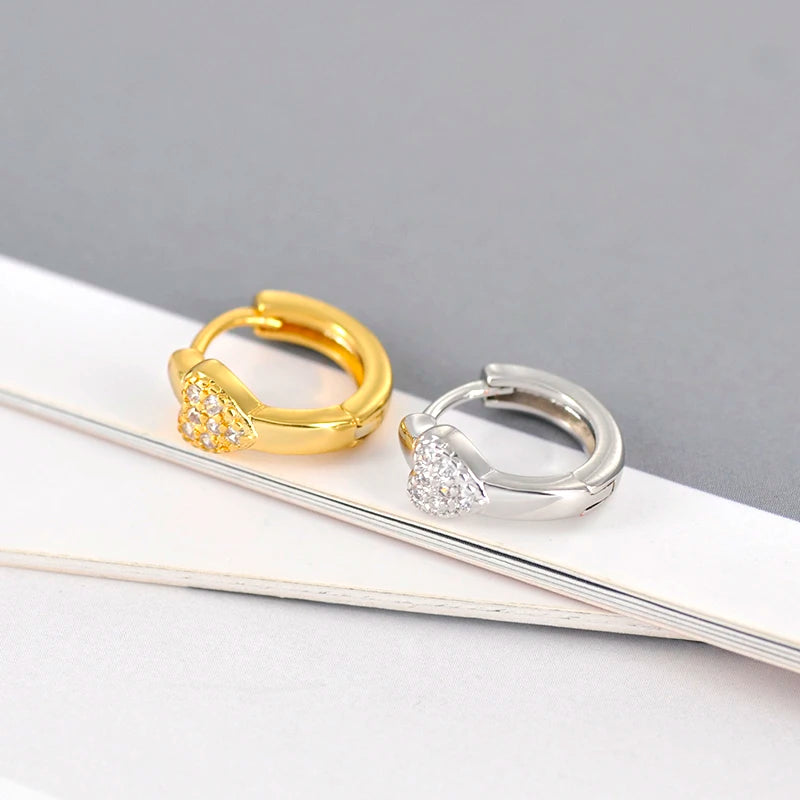 925 Sterling Silver Ear Buckle Retro Metal Heart Pendant Hoop Earrings for Women CZ Huggie Earrings Fashion Females Jewelry