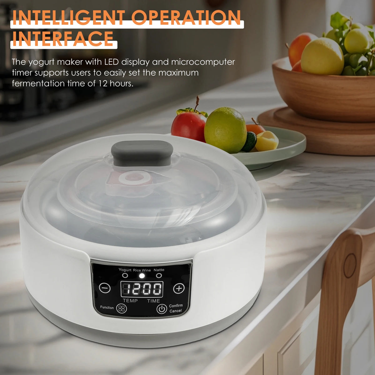 Electric Yogurt Maker Automatic Leben Enzyme Fermenter 1.2L Stainless Steel Intelligent Constant Temperature Fermentation Maker
