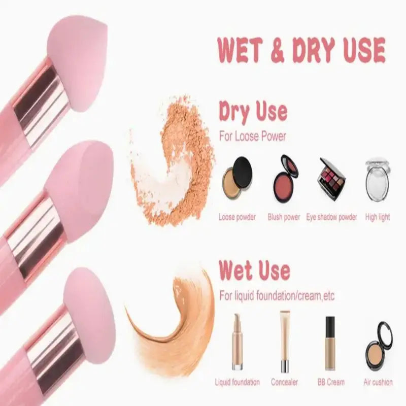 3Pcs Makeup Sponge Beauty Foundation Blending Sponge Makeup Sponge Wedge Foundation Sponges With Handle Cosmetic Blender Profess