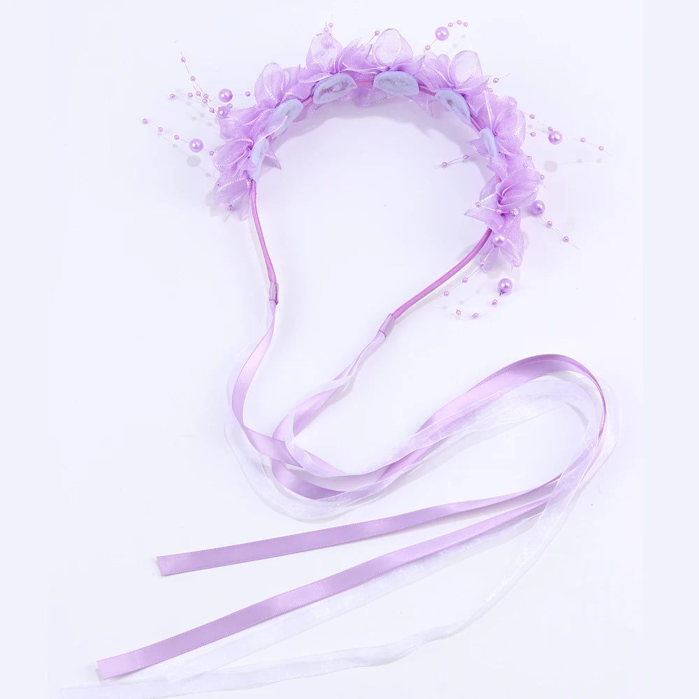 Fairy Flower Headband Sweet Lovely Girl Lace Floral Pearls Hair Hoop For Princess Wedding Birthday Headwear Accessories Gifts